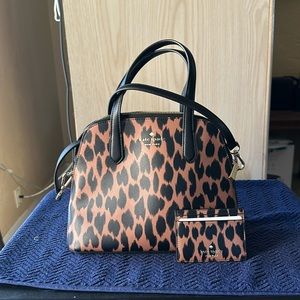 Kate Spade leopard print Crossbody purse with matching card wallet